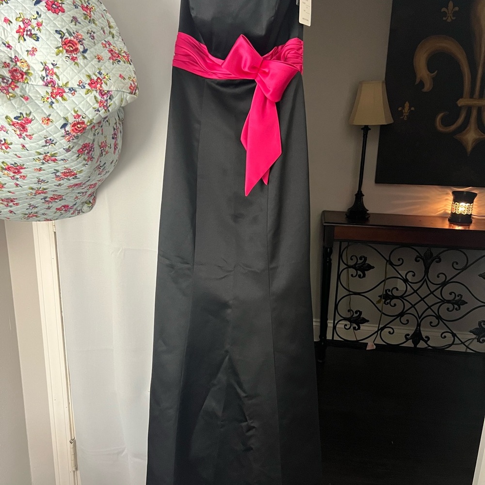 Elegant Black Gown with Pink Sash